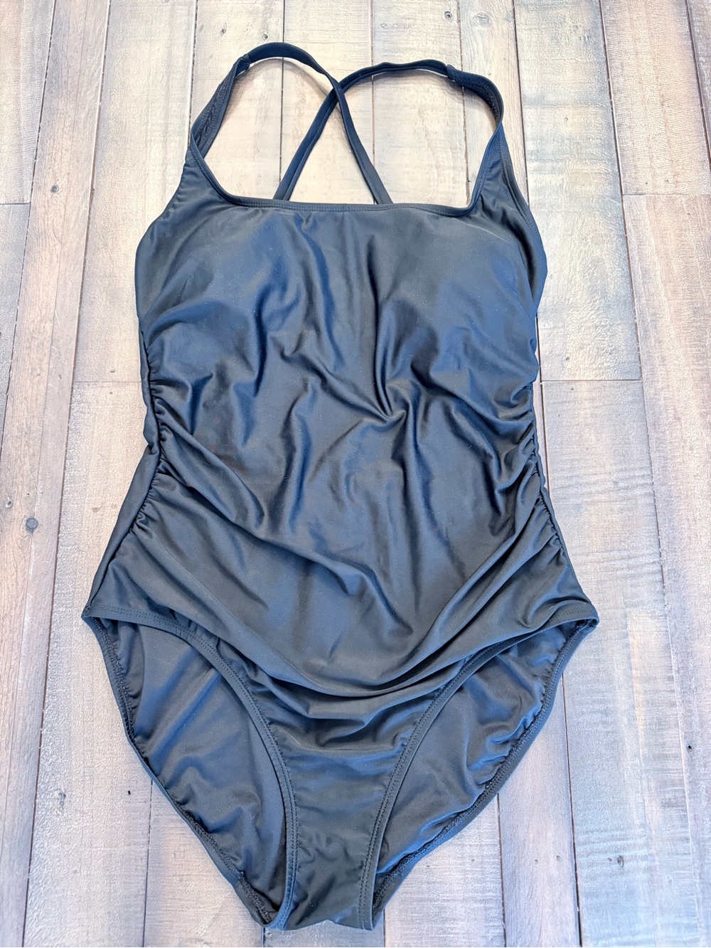Stella Parker Classic Flattering Black One-Piece Swimsuit with Ruching